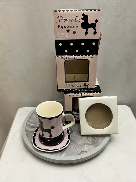 HuesNBrews Other - Set of 2 HuesnBrews Poodle Mug & Coaster Sets Pink Black 13 Oz Dog Lover